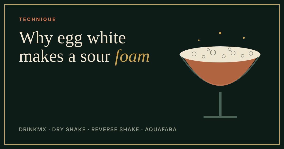 A coupe glass of a sour topped with a pale egg white foam head