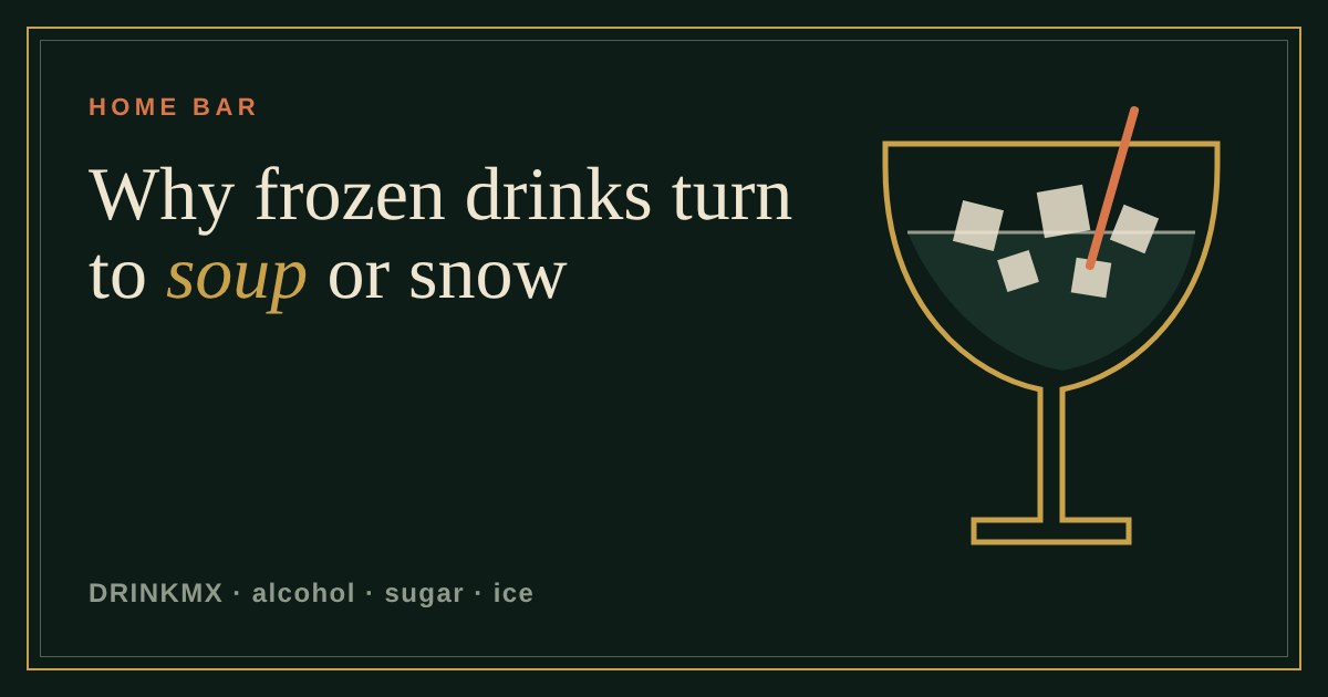 A coupe glass of blended frozen drink with ice cubes and a straw, drawn in gold on dark green
